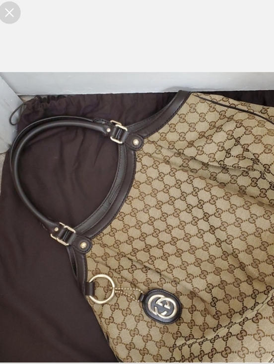 Authentic Gucci Beige GG Canvas Satchel with Brown Leather Trim - Picture 3 of 16